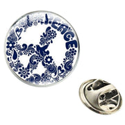 Bassin and Brown Peace Sign Lapel Pin - Blue/White