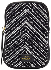 Sac de téléphone en velours Elie Beaumont - Chevron noir/blanc