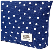 Pochette moyenne en toile de coton Roka Maida Vale - Pois bleu marine