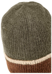 Bonnet En Laine Tricoté Côtelé Dents - Vert Olive