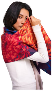 Écharpe Lux imprimé chrysanthème poudre - Orange