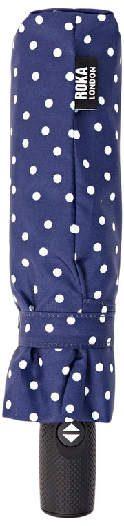 Parapluie Roka Waterloo en nylon recyclé - Bleu marine à pois