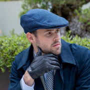 Casquette Plate en Tweed à Chevrons Dents Grafham - Marine Navy