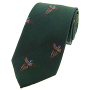 David Van Hagen Flying Pheasants Woven Country Silk Tie - Forest Green