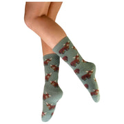Chaussettes pelucheuses Powder Highland Cow - Vert