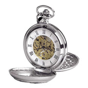Woodford Hunter and Dog Skeleton Chain Pocket Watch - Silver
