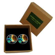 Bassin and Brown Space and Planet Cufflinks - Navy/Green/Yellow