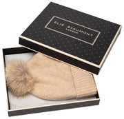 Bonnet Tricoté à Pompon Tissé Elie Beaumont - Beige Avoine