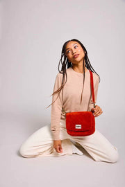 Sac à Bandoulière Hindbag Margault - Velours Orange Brique
