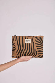 Pochette Zippée Hindbag Ema Medium - Zebra Cannelle Marron