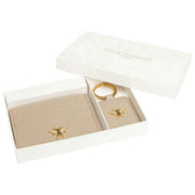 Alice Wheeler London Coffret cadeau porte-cartes et porte-clés avec nœud - Beige pierre