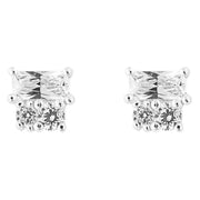 Beginnings Baguette and Round Gemstone Stud Earrings - Silver