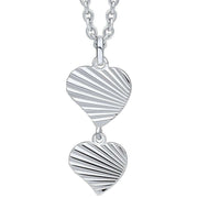 Beginnings Diamond Cut Double Heart Drop Pendant - Silver