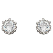 Beginnings Dotted Edge Round Stud Earrings - Silver