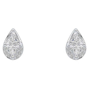Beginnings Droplet Shape Triangular Stones Stud Earrings - Silver