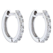 Beginnings Hinged Baguette and Round Cut Gemstone 15mm Hoop Earrings - Silver