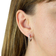 Beginnings Hinged Baguette and Round Cut Gemstone 15mm Hoop Earrings - Silver