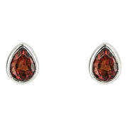Beginnings January Semi-Precious Birthstone Earrings - Silver/Red