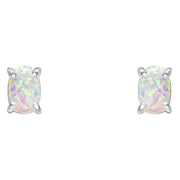 Beginnings Oval Opal Stud Earrings - Silver/White