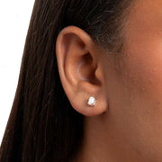 Beginnings Oval Opal Stud Earrings - Silver/White