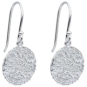 Beginnings Ripple Texture Round Disc Drop Earrings - Silver