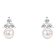 Beginnings Shell Pearl with Crystal Stud Earrings - Silver/White