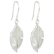 Beginnings Split Leaf with Mother of Pearl Drop Earrings - Silver/White