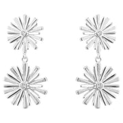 Beginnings Stylised Double Flower Gemstone Drop Earrings - Silver