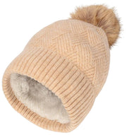 Bonnet Tricoté à Pompon Tissé Elie Beaumont - Beige Avoine