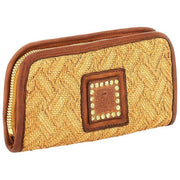 Portefeuille en cuir de paille Campomaggi Veracruz - Beige naturel/bronzage cognac