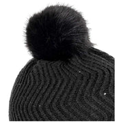 Bonnet à Pompon en Tricot à Pompon Chevron Dents - Noir