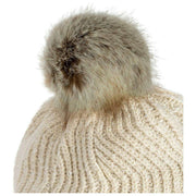 Bonnet à Pompon en Tricot à Pompon Chevron Dents - Beige Naturel