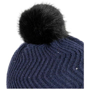 Bonnet à Pompon en Tricot à Pompon Chevron Dents - Marine