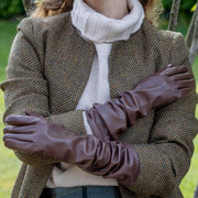 Gants en cuir Dents Demi Long - Marron châtain
