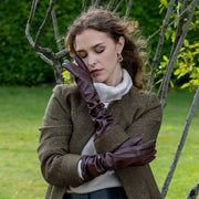 Gants en cuir Dents Demi Long - Marron châtain