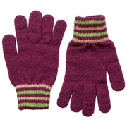 Gants tricotés à rayures Dents - Orchidée bordeaux