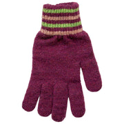 Gants tricotés à rayures Dents - Orchidée bordeaux