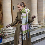 Écharpe Couverture à Carreaux Dents - Vert Olive/Beige
