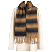 Écharpe Couverture à Rayures Dents - Beige Camel/Noir