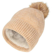 Bonnet Tricoté à Pompon Tissé Elie Beaumont - Beige Avoine