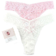 Hanky Panky I Do Shimmer and Signature Lace 2 Pack Original Rise Thong - Light Ivory/Bliss Pink