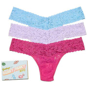 Hanky Panky Signature Lace Low Rise Matchbox Lot de 3 strings – Bleu partiellement nuageux/lavande fraîche/corail