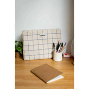Hindbag Ava Petite sacoche pour ordinateur portable 13 pouces - Blanc cassé/Carreaux bleus