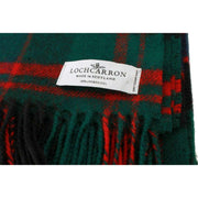 Locharron of Scotland Borders Macdonald Clan Couverture moderne en laine d'agneau – Vert foncé/bleu marine/rouge