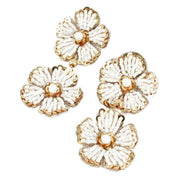 My Doris Beaded Floral Double Drop Earrings - Gold/Pearl White