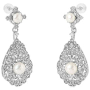 Boucles d'oreilles pendantes en perles de style vintage Pearls of the Orient - Blanc/Argent