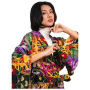 Robe kimono longue kaléidoscope botanique en poudre - Multicolore