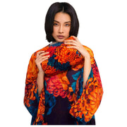 Trousse de toilette en velours matelassé chrysanthèmes en poudre - Orange