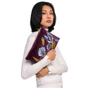 Pochette Zippée Iris en Velours Brodé Poudre - Violet