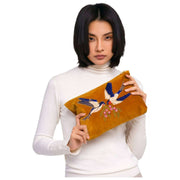 Pochette Zippée en Velours Brodé Poudre - Jaune